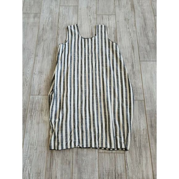 Noblu Alexandra Ilyin Brown & White Striped Dress Size XL Sleeveless Lagenlook - Picture 3 of 7